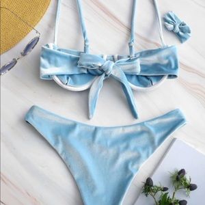 Light blue velvet bikini